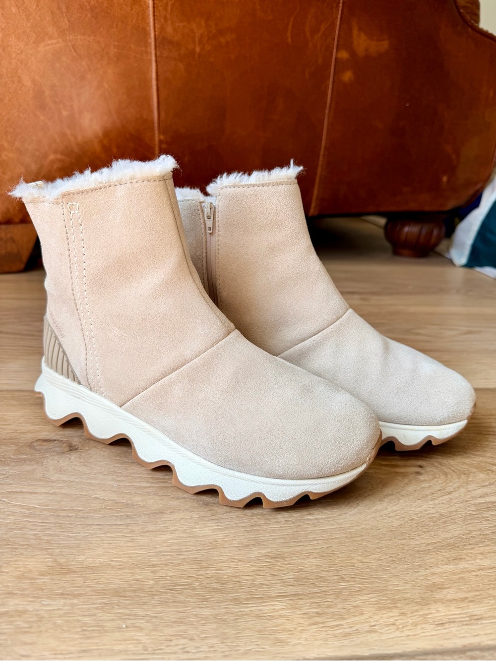 Sorel Cream Faux-Suede Shearling-Trim Winter Ankle Boots